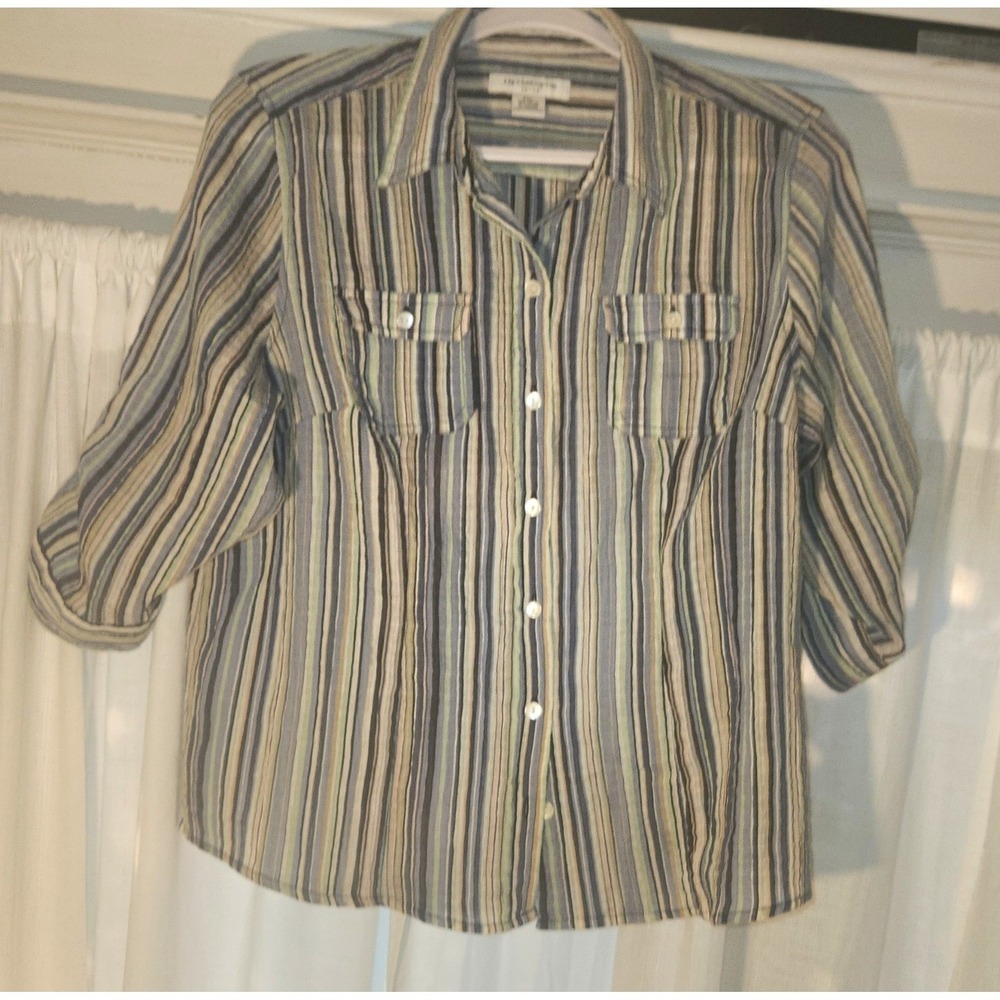 Liz Claiborne Petite XL Striped Button Front Long Sleeve Top
PXL